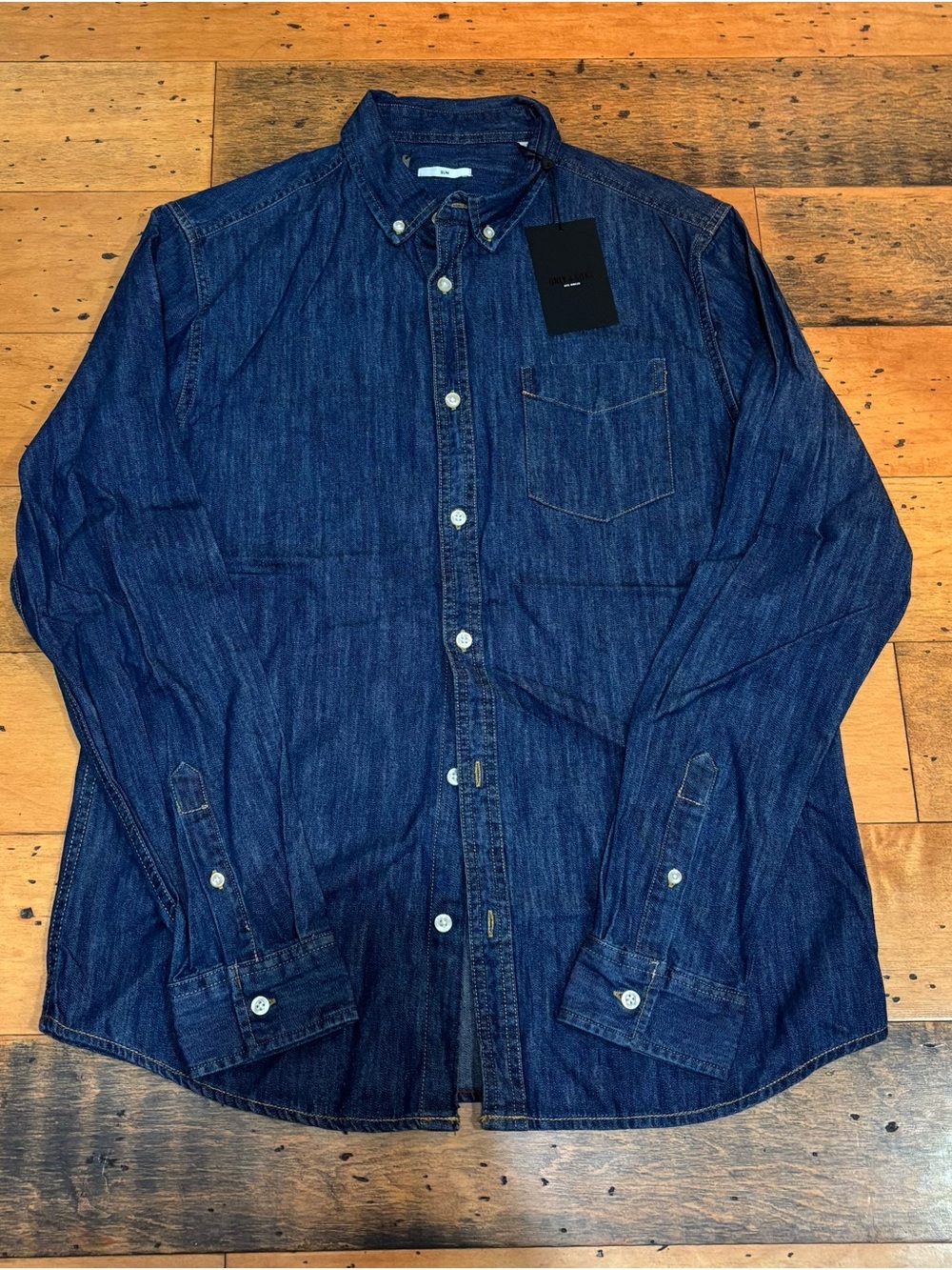 ONLY & SONS Men's Indigo Denim Button-Down Shirt
